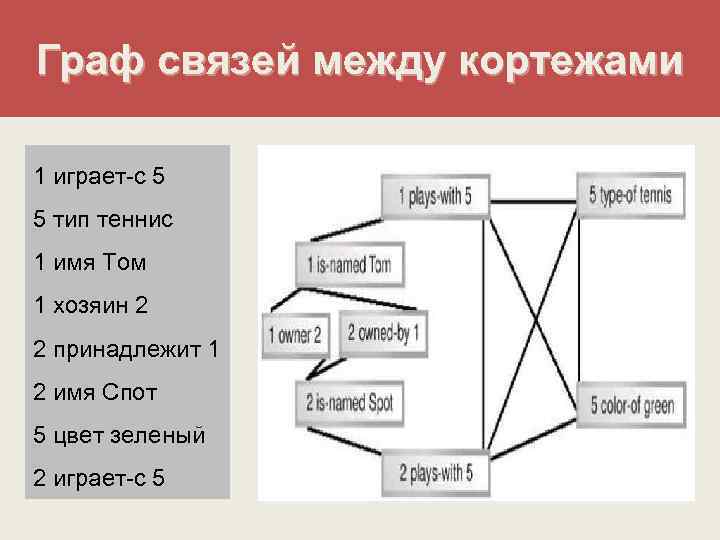 Граф связей между кортежами 1 играет с 5 5 тип теннис 1 имя Том
