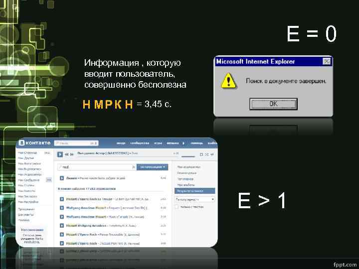 Е=0 Информация , которую вводит пользователь, совершенно бесполезна Н М Р К Н =