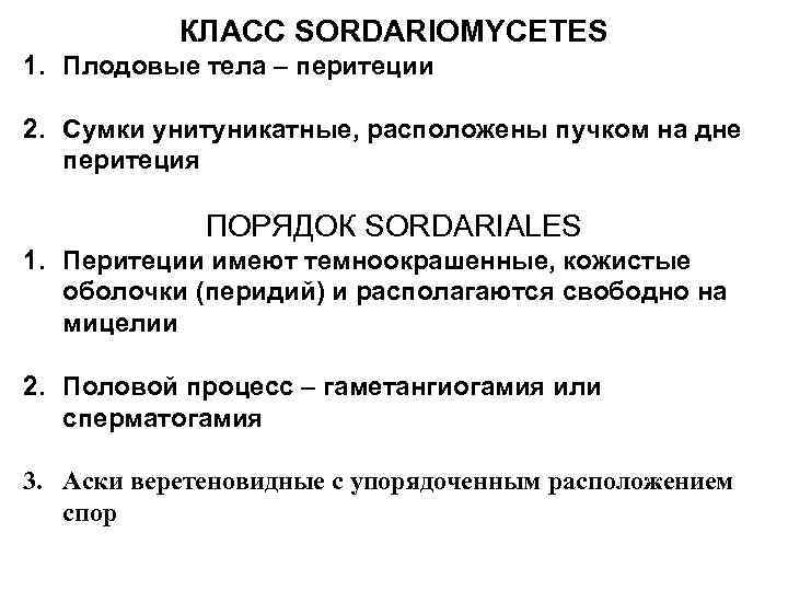 КЛАСС SORDARIOMYCETES 1. Плодовые тела – перитеции 2. Сумки унитуникатные, расположены пучком на дне