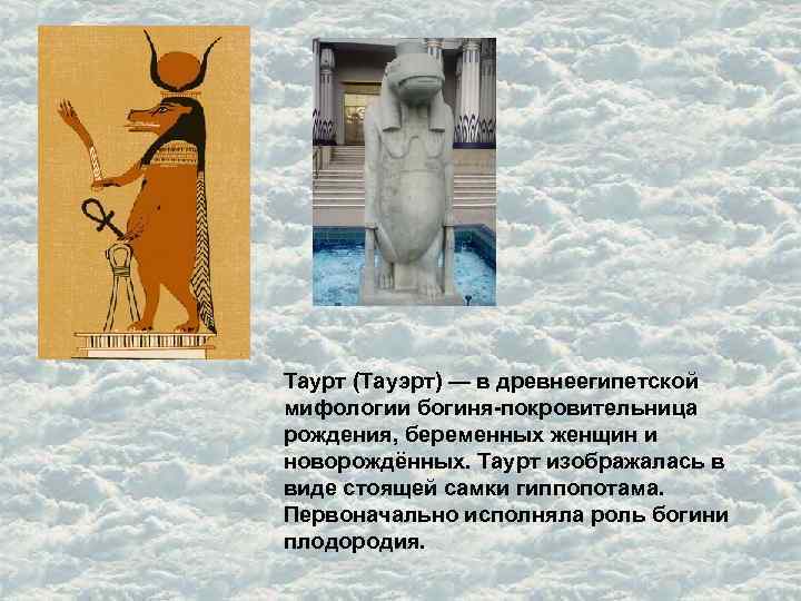 Таурт (Тауэрт) — в древнеегипетской мифологии богиня-покровительница рождения, беременных женщин и новорождённых. Таурт изображалась