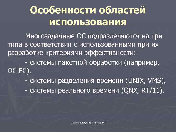 Особенности областей использования Многозадачные ОС подразделяются на три типа в соответствии с использованными при