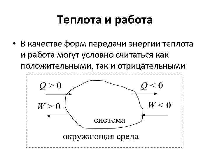 Теплота и работа • В качестве форм передачи энергии теплота и работа могут условно