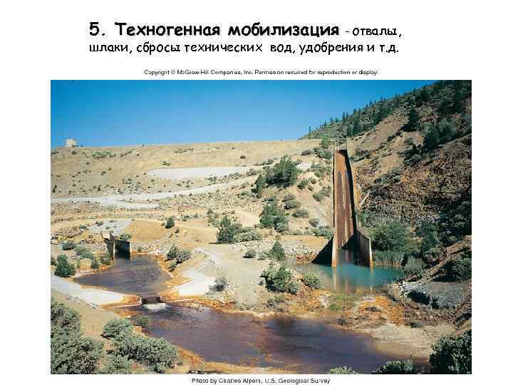 5. Техногенная мобилизация – отвалы, шлаки, сбросы технических вод, удобрения и т. д. 