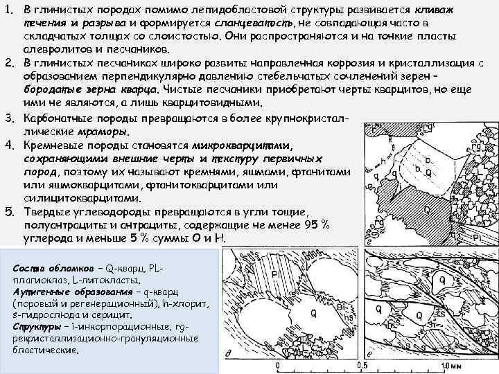 1. В глинистых породах помимо лепидобластовой структуры развивается кливаж течения и разрыва и формируется