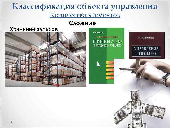 Классификация объекта управления Количество элементов Хранение запасов Сложные 