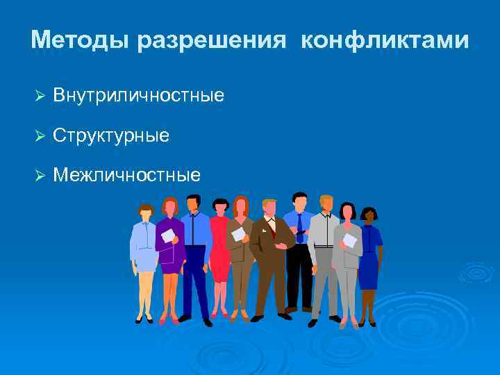 Методы разрешения конфликтами Ø Внутриличностные Ø Структурные Ø Межличностные 