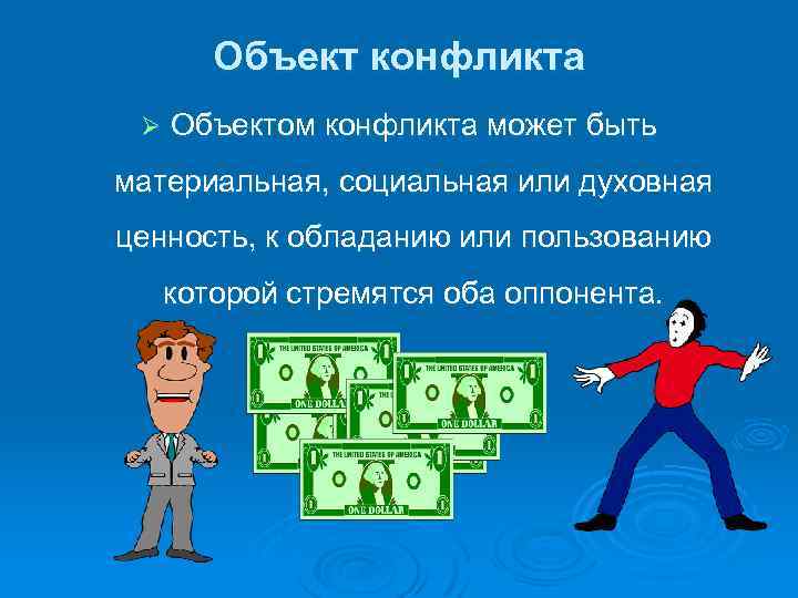 Объект конфликта Ø Объектом конфликта может быть материальная, социальная или духовная ценность, к обладанию