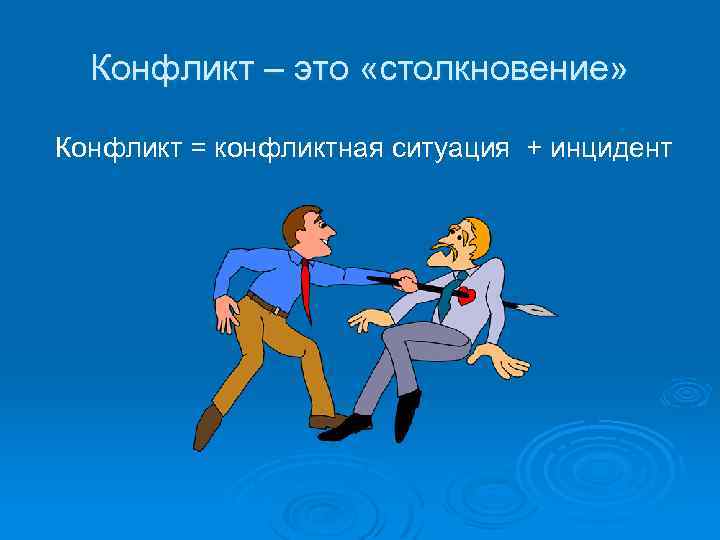 Конфликт – это «столкновение» Конфликт = конфликтная ситуация + инцидент 