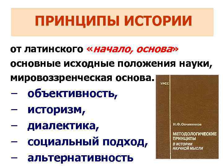 ПРИНЦИПЫ ИСТОРИИ от латинского «начало, основа» основные исходные положения науки, мировоззренческая основа. − −