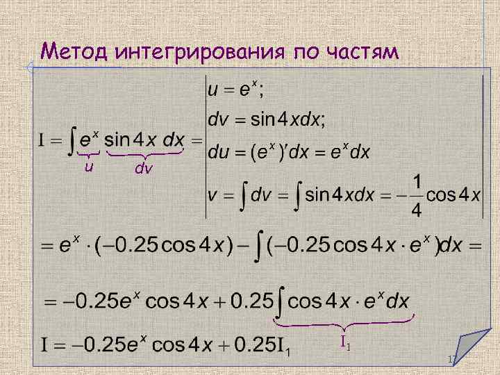 Метод интегрирования по частям u dv I 1 17 