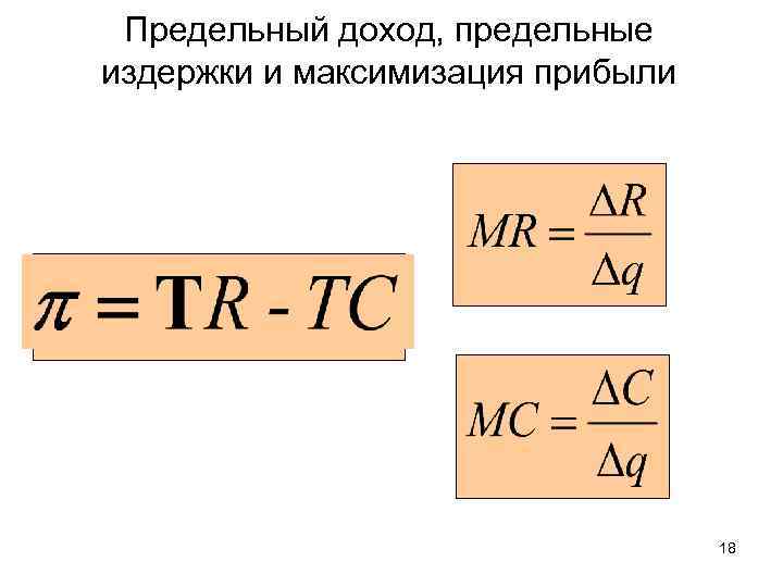 Предельный доход, предельные издержки и максимизация прибыли 18 