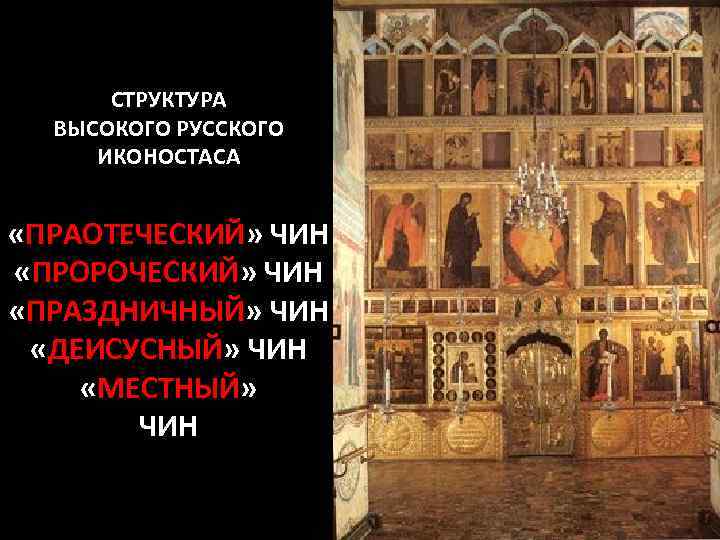 СТРУКТУРА ВЫСОКОГО РУССКОГО ИКОНОСТАСА «ПРАОТЕЧЕСКИЙ» ЧИН «ПРОРОЧЕСКИЙ» ЧИН «ПРАЗДНИЧНЫЙ» ЧИН «ДЕИСУСНЫЙ» ЧИН «МЕСТНЫЙ» ЧИН