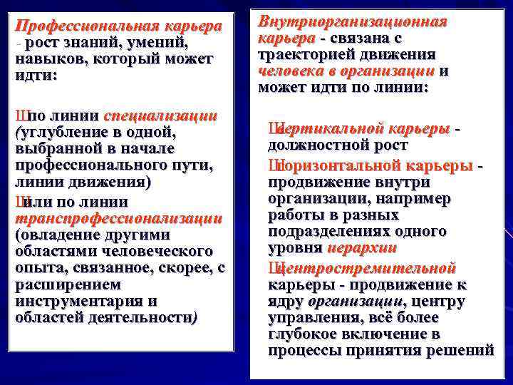 Профессиональная карьера - рост знаний, умений, навыков, который может идти: Ш по линии специализации