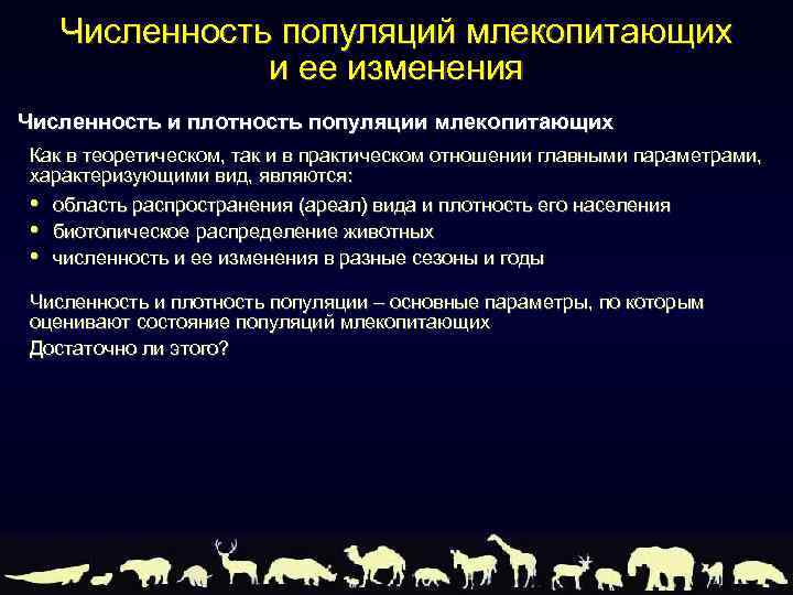 Численность популяций млекопитающих и ее изменения Численность и плотность популяции млекопитающих Как в теоретическом,