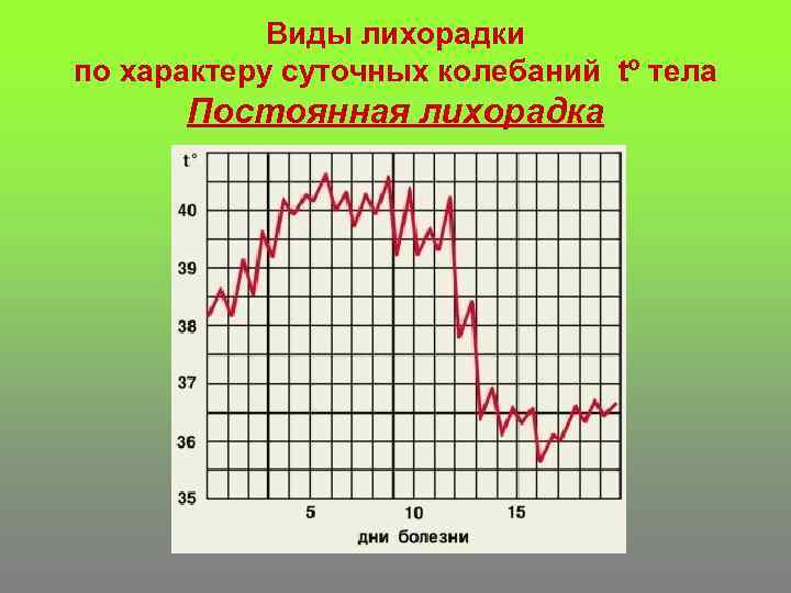 Виды лихорадки по характеру суточных колебаний tº тела Постоянная лихорадка 