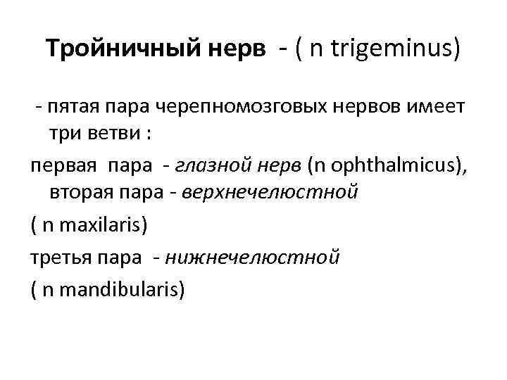 Тройничный нерв - ( n trigeminus) - пятая пара черепномозговых нервов имеет три ветви