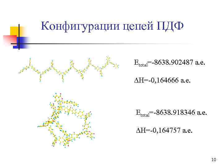 Конфигурации цепей ПДФ Etotal=-8638. 902487 a. e. ∆Н=-0, 164666 а. е. Etotal=-8638. 918346 a.