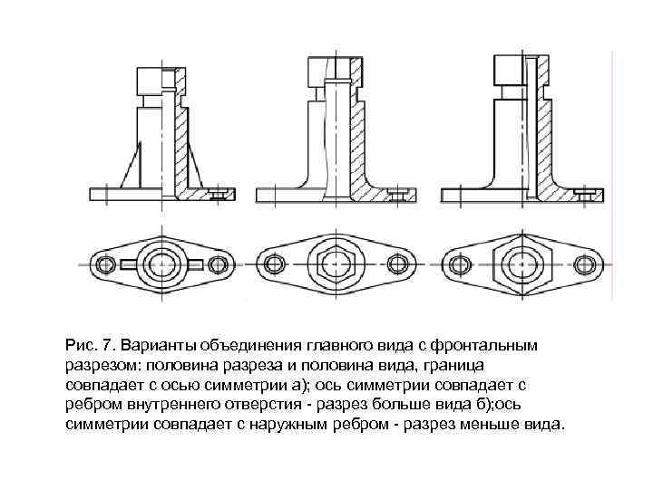 Главный вид с фронтальным разрезом. Совмещенный разрез на чертеже. Фронтальный разрез совмещенный с видом.