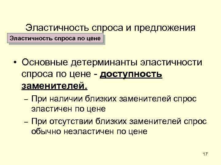 Эластичность спроса и предложения Эластичность спроса по цене • Основные детерминанты эластичности спроса по