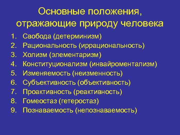 Основные положения, отражающие природу человека 1. 2. 3. 4. 5. 6. 7. 8. 9.