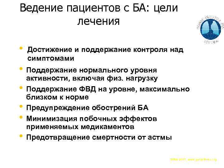 Ведение пациентов с БА: цели лечения • Достижение и поддержание контроля над симптомами •