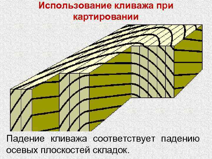 Использование кливажа при картировании Падение кливажа соответствует падению осевых плоскостей складок. 