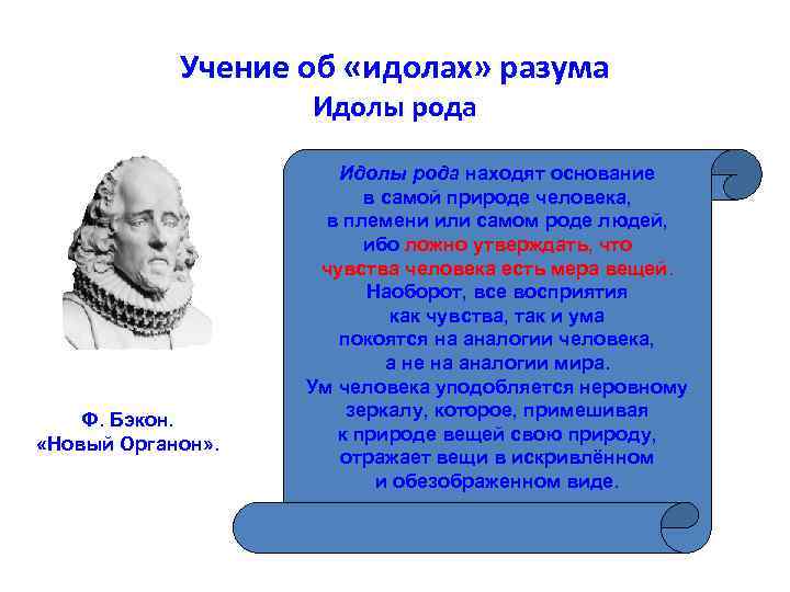 Учение об «идолах» разума Идолы рода Ф. Бэкон. «Новый Органон» . Идолы рода находят