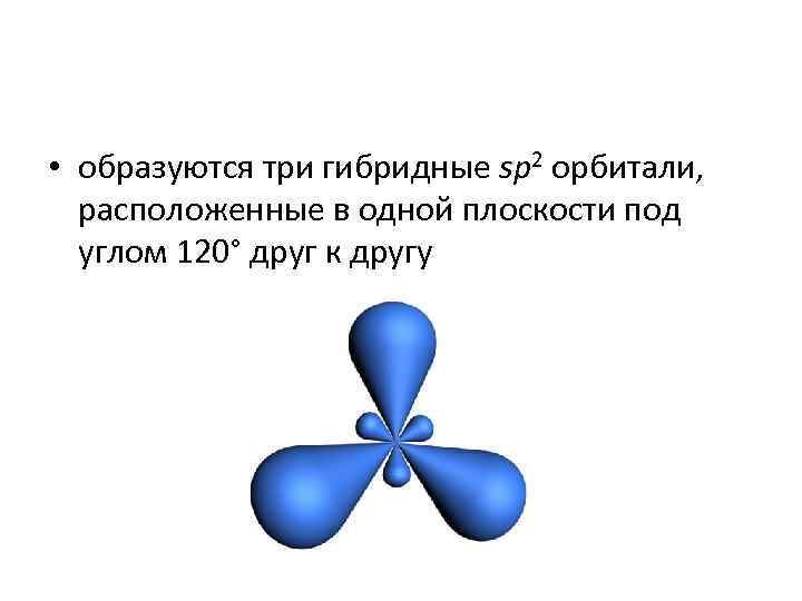  • образуются три гибридные sp 2 орбитали, расположенные в одной плоскости под углом