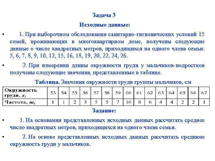 Задача 3 Исходные данные: • 1. При выборочном обследовании санитарно-гигиенических условий 15 семей, проживающих