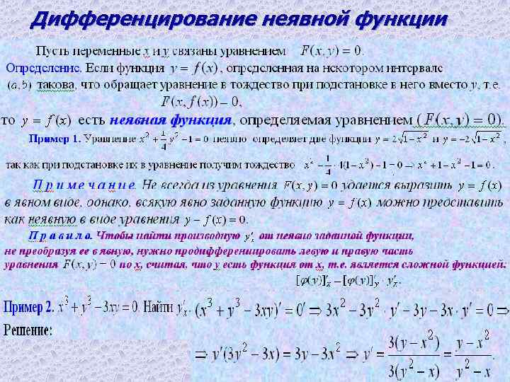 Дифференцирование неявной функции 