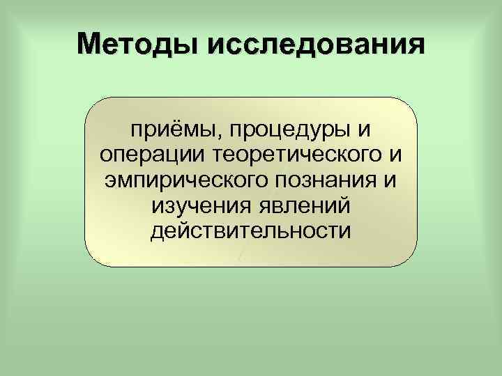 Методы исследования приёмы, процедуры и операции теоретического и эмпирического познания и изучения явлений действительности