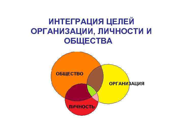 ИНТЕГРАЦИЯ ЦЕЛЕЙ ОРГАНИЗАЦИИ, ЛИЧНОСТИ И ОБЩЕСТВА ОБЩЕСТВО ОРГАНИЗАЦИЯ ЛИЧНОСТЬ 