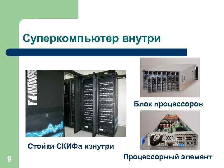 Суперкомпьютер внутри Блок процессоров Стойки СКИФа изнутри 9 Процессорный элемент 