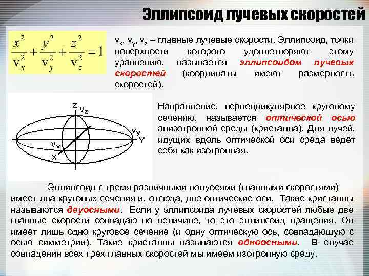 Эллипсоид лучевых скоростей vx, vy, vz – главные лучевые скорости. Эллипсоид, точки поверхности которого