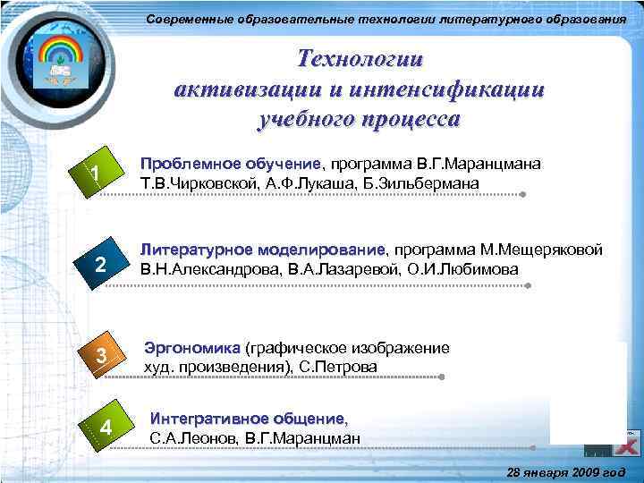 Современные образовательные технологии литературного образования Технологии активизации и интенсификации учебного процесса 1 Проблемное обучение,