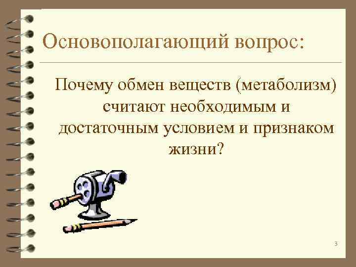 Основополагающий вопрос: Почему обмен веществ (метаболизм) считают необходимым и достаточным условием и признаком жизни?