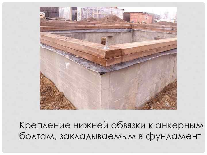 Крепление нижней обвязки к анкерным болтам, закладываемым в фундамент 