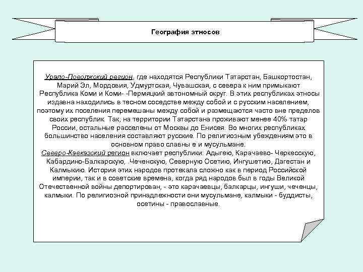 География этносов Урало-Поволжскuй регион, где находятся Республики Татарстан, Башкортостан, Марий Эл, Мордовия, Удмуртская, Чувашская,