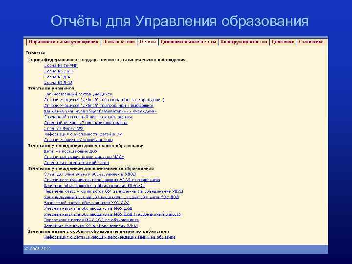 Отчёты для Управления образования 