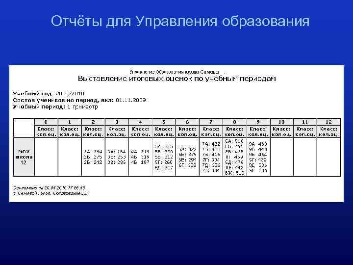 Отчёты для Управления образования 