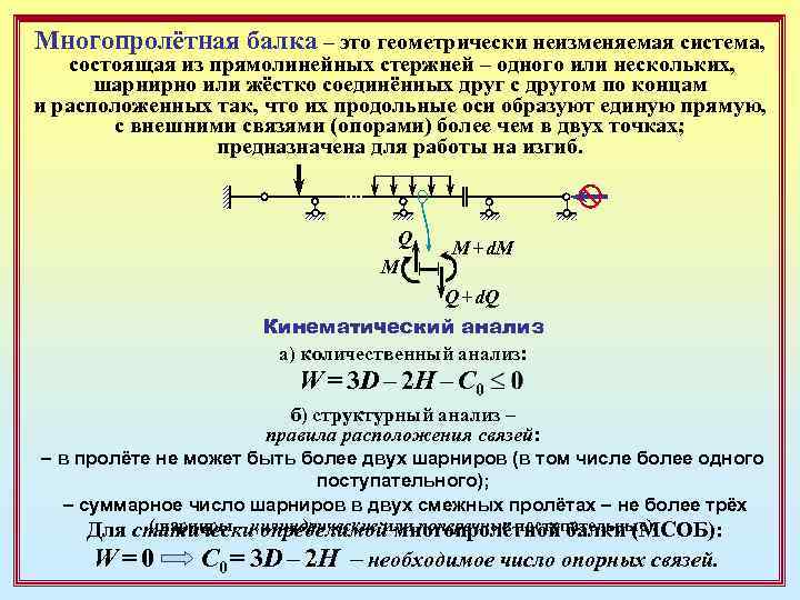 Многопролётная балка – это геометрически неизменяемая система, состоящая из прямолинейных стержней – одного или