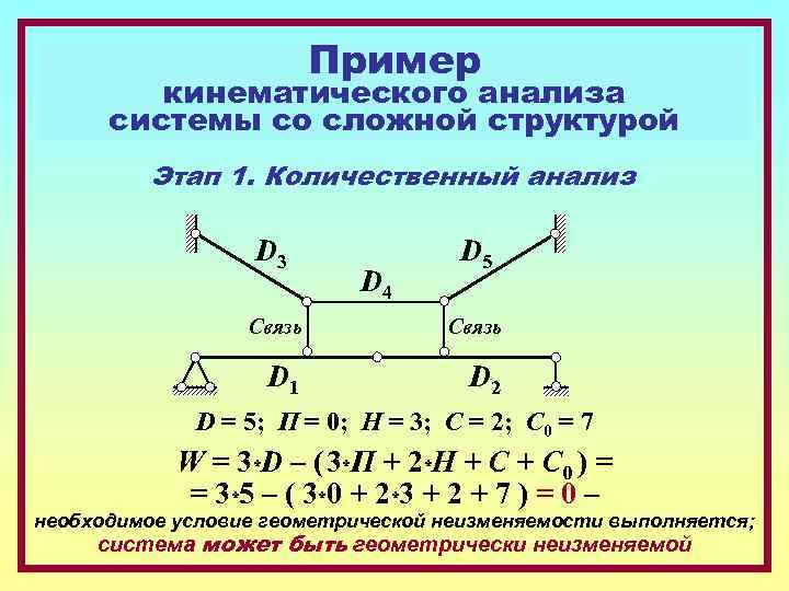 Пример кинематического анализа системы со сложной структурой Этап 1. Количественный анализ D 3 D