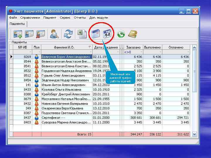 Месячный или дневной график работы врачей 