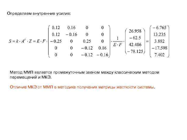 Определяем внутренние усилия: Метод ММП является промежуточным звеном между классическим методом перемещений и МКЭ.