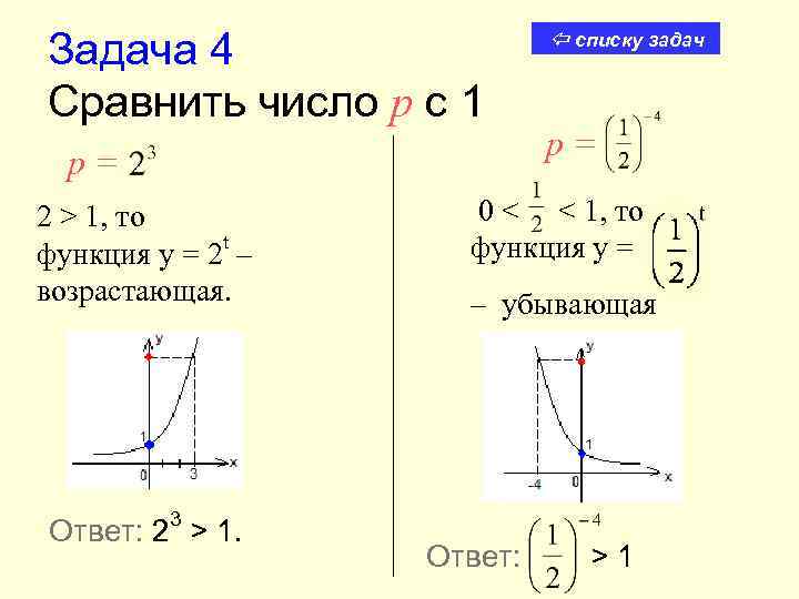 Задача 4 Cравнить число р с 1 р= 2 > 1, то t функция