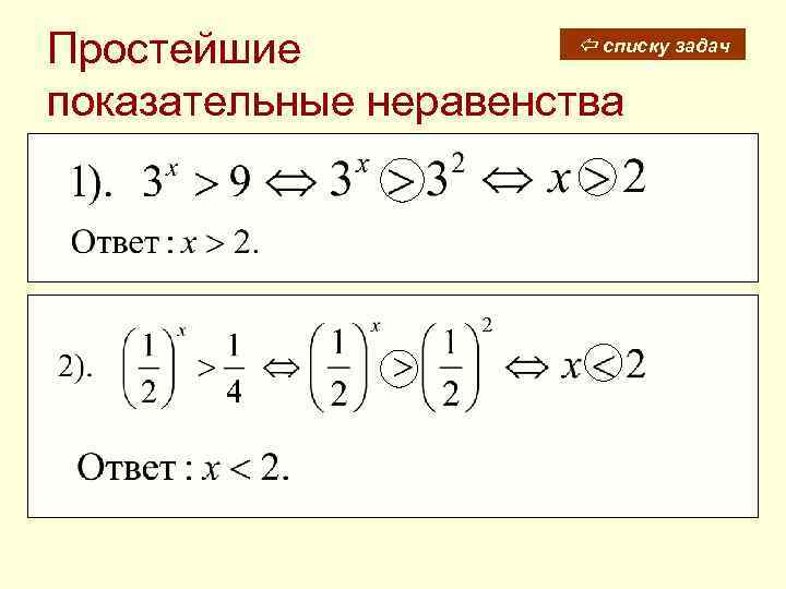  списку задач Простейшие показательные неравенства 