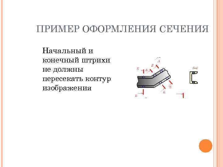 ПРИМЕР ОФОРМЛЕНИЯ СЕЧЕНИЯ Начальный и конечный штрихи не должны пересекать контур изображения 