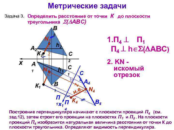 Метрические задачи Задача 3. Определить расстояние от точки треугольника B N 2 А 2