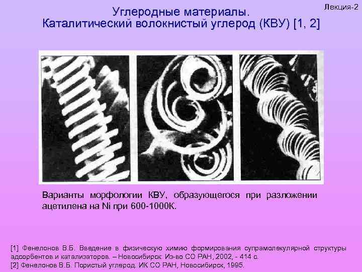 Углеродные материалы. Каталитический волокнистый углерод (КВУ) [1, 2] Лекция-2 Варианты морфологии КВУ, образующегося при