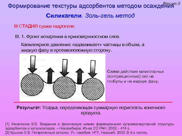 Лекция-2 Формирование текстуры адсорбентов методом осаждения Силикагели. Золь-гель метод Силикагели III СТАДИЯ сушки гидрогеля.
